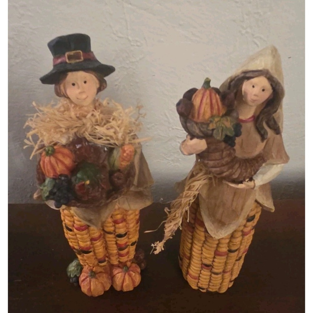 Pilgrim Corn People Decor Thanksgiving Autumn Fall Harvest Man Woman Set of 2
